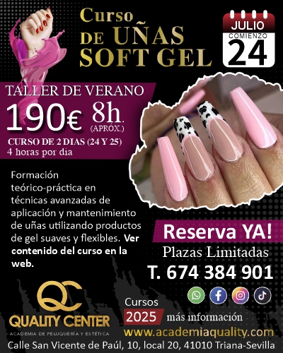 Banner Curso SoftGel dia 24 de julio 2025 Sevilla, Academia Quality Center