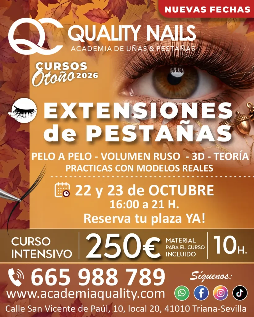 Cartel Curso de Extensiones de Pestañas en Sevilla Triana - Academia Quality Center Local 20