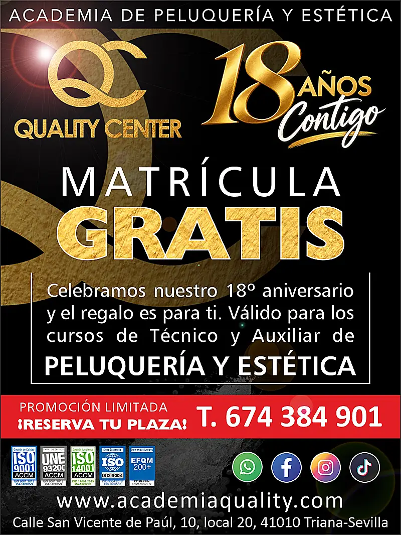 Matricula Gratis 18 años Quality Center